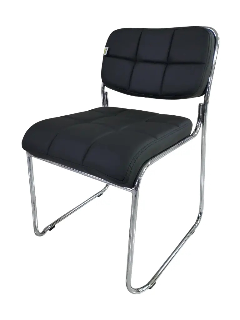 Chaise Visiteur Pieds Chromés Rembourée, Noir, 114H/C-114-1