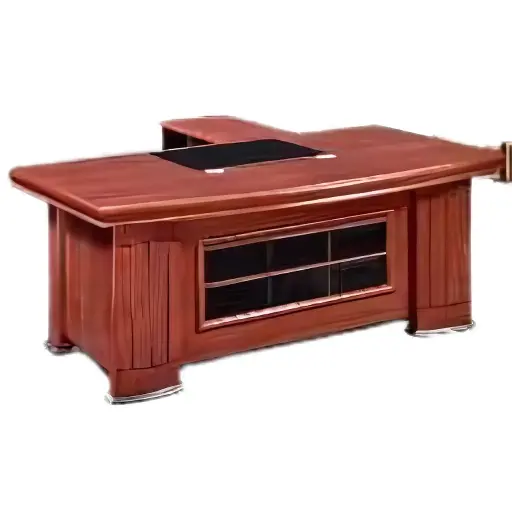 [A-8091-2] Bureau PDG, Retour+Caiss, [200X100X76], MDF, Acajou, A-8091
