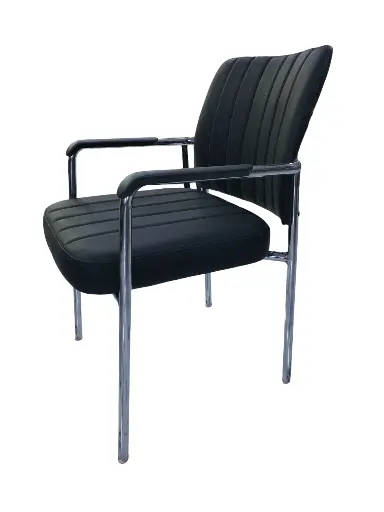 [331-1/B-35] Chaise Visiteur Pieds Chromés Rembourée, Boston, Noir, 331-1/B-35